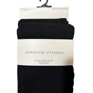 Adrienne Vittadini Black Footed Fleece Lined Tights (2Pk)